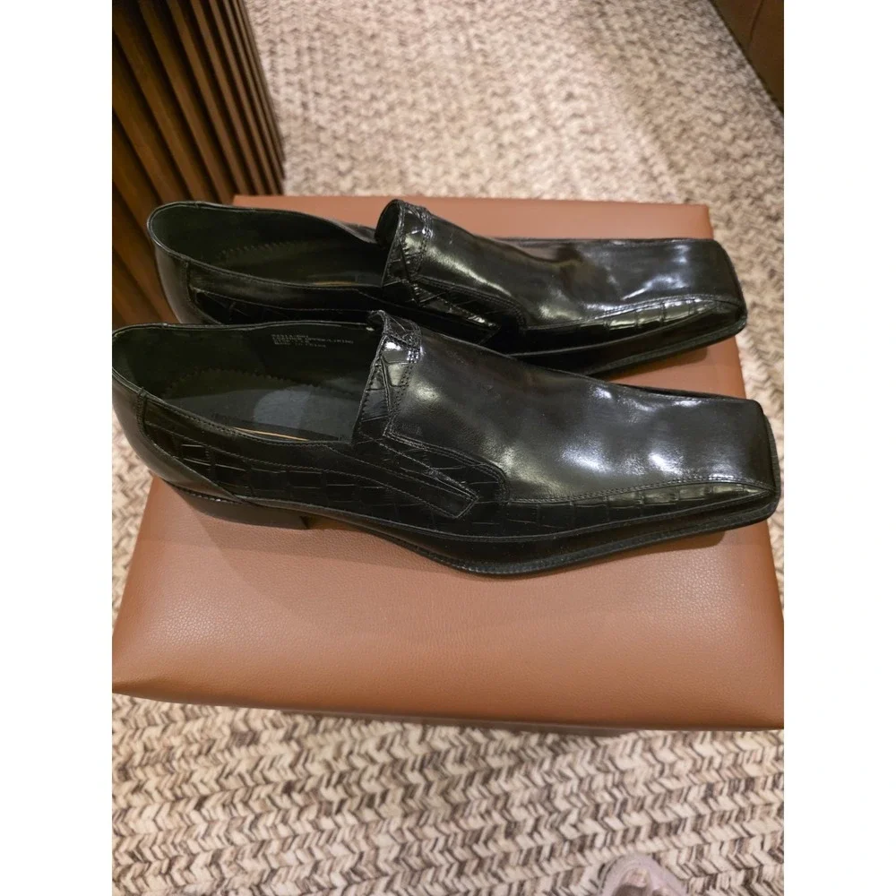 Stacy Adams Leather Loafers Black Dress Shoes Croc Embossed Square Toes Size 13M